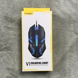T-WOLF V1 Wired Mouse with Blue Accents